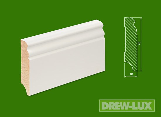 Listwa przypodłogowa drewniana sosnowa biała- lakierowana 78 x 18F RAL 9003 /KRÓTKA (1-1,7 mb)